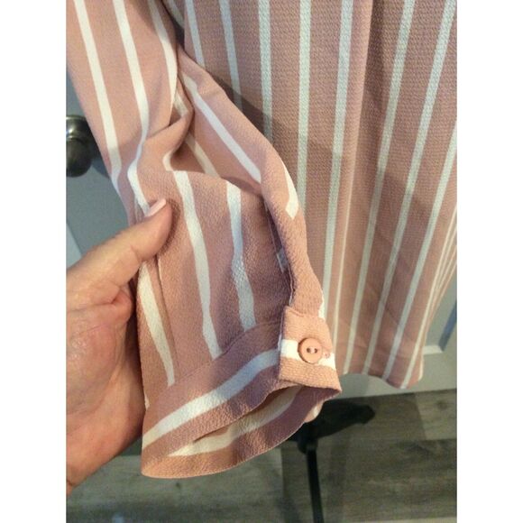 Adrianna Papell Split Neck Long Sleeve Blouse Pink White Small - Picture 5 of 6